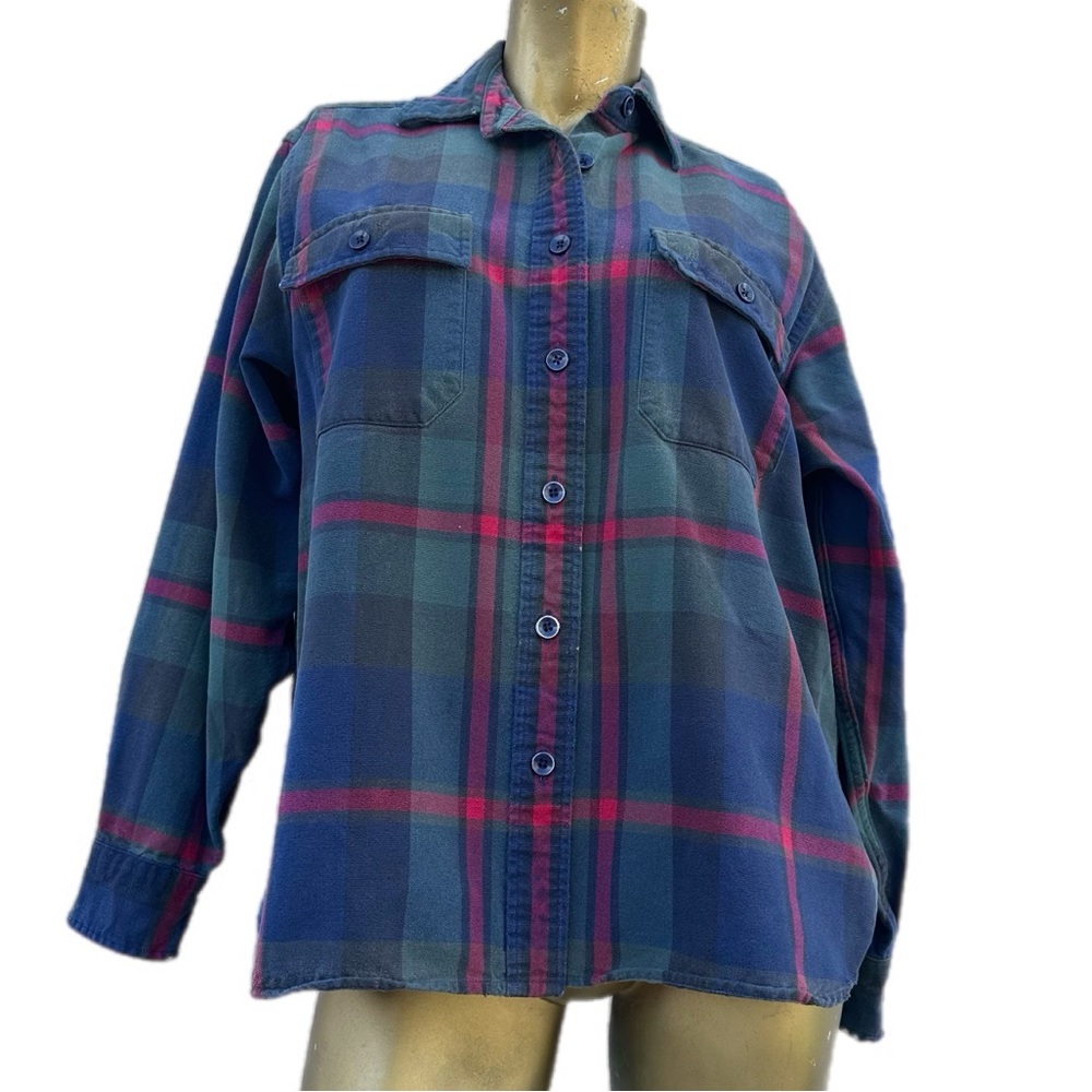 Vintage L.L.Bean Plaid Cotton Shirt Green Blue Red Button Down Women’s Large
